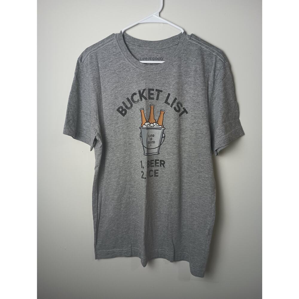 Life is Good Men's Graphic T-Shirt Bucket List‎ Beer Gray Size Medium